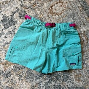 Patagonia Turquoise Outdoor Shorts with Hot Pink Belt